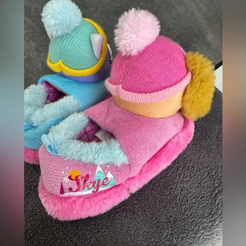 PAW Patrol Skye & Everest Plush Slippers | Pink & Blue | Kids Size 7–8